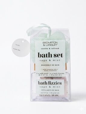 Brompton & Langley Sage & Mint Bath 6 Fizzies Pouf Gift Set with essential oils